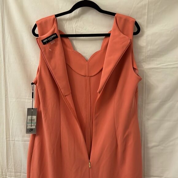 Karl Lagerfeld peachy pink scalloped pear midi dress size 16 - Picture 4 of 12